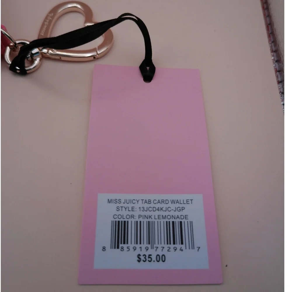 Juicy Couture Pink Lemonade Monogram Tab Card Wallet Y2K Heart Clip Keyring NEW